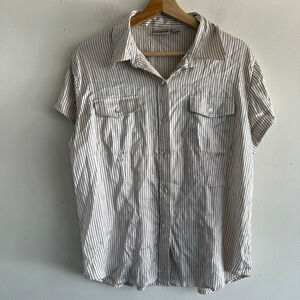 CHICO'S Pearl Black Striped Button Down Silk  Shirt Size 2